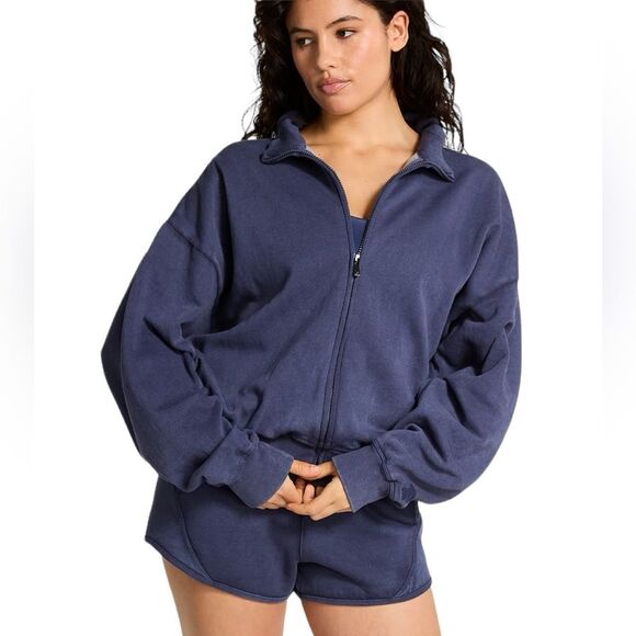 PINK Ivy Fleece Full Zip Sweatshirt Navy Blue Womens Large NWOT - Picture 2 of 15